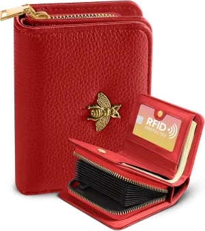 Bistup Credit Card Holder Wallet for Women Cute Leather Ladies Teen Girls Female Cardholder Wallets Accordion Purse Small Medium Aesthetic Print Red Unique Modern Design Rfid Zipper Around