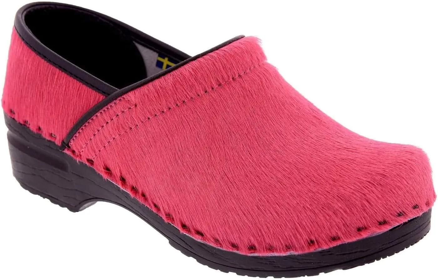 Bjork Professional Safari Fur and Leather Clogs - Fuchsia (EU-43)