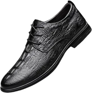 Black Crocodile Print Lace Up Casual Shoes Italian Luxury Men Leather Shoes Elegant Men's Office Dress Oxfords
