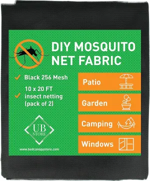 Black DIY Mosquito Net Fabric | 10x20 FT Netting 2 Pack | Insect Cover for Garden, Patio, Outdoor & Windows | Multiple Sizes in Black, White & Green | Raised Bed Screen Mesh Barrier