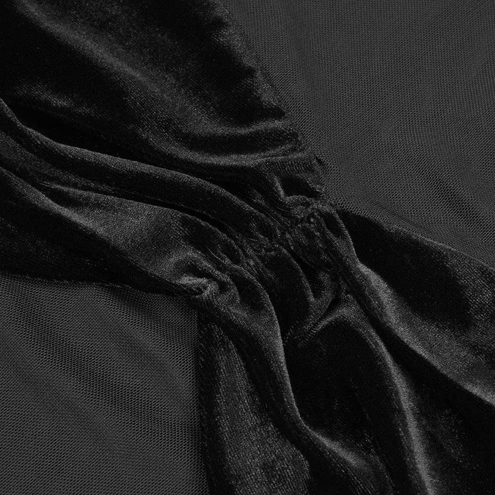 Black Long Sleeve Mesh Velvet Dress