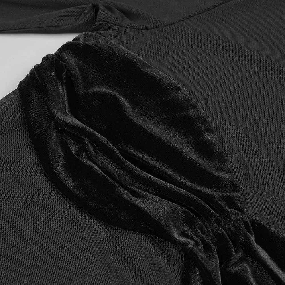 Black Long Sleeve Mesh Velvet Dress