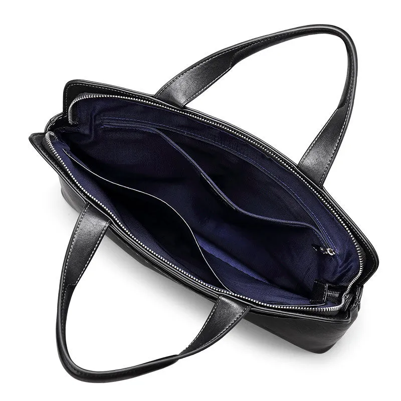 Black Men Horizontal Business Leather Briefcase Bag