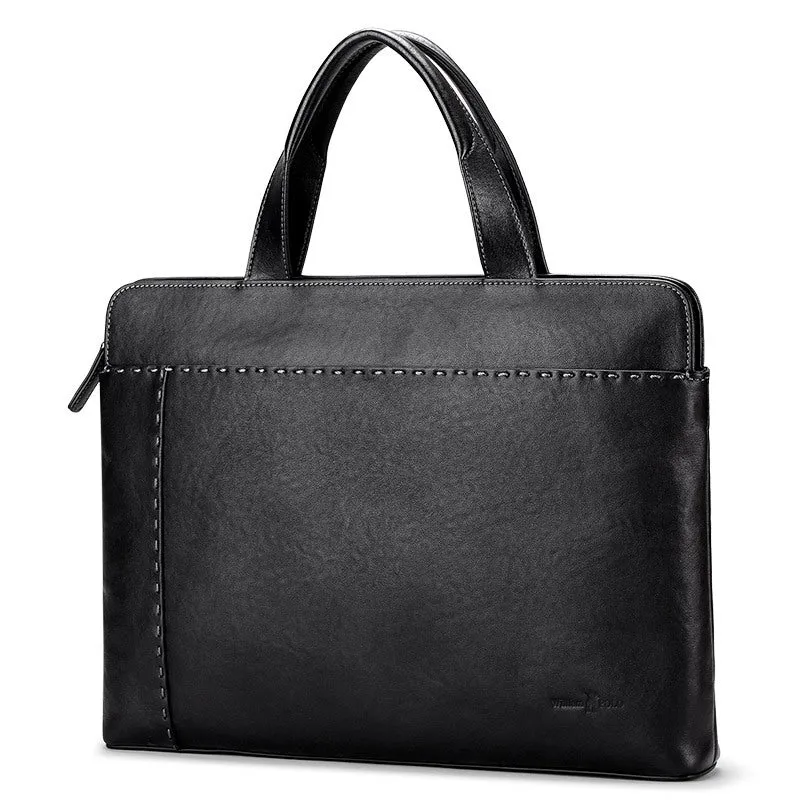 Black Men Horizontal Business Leather Briefcase Bag