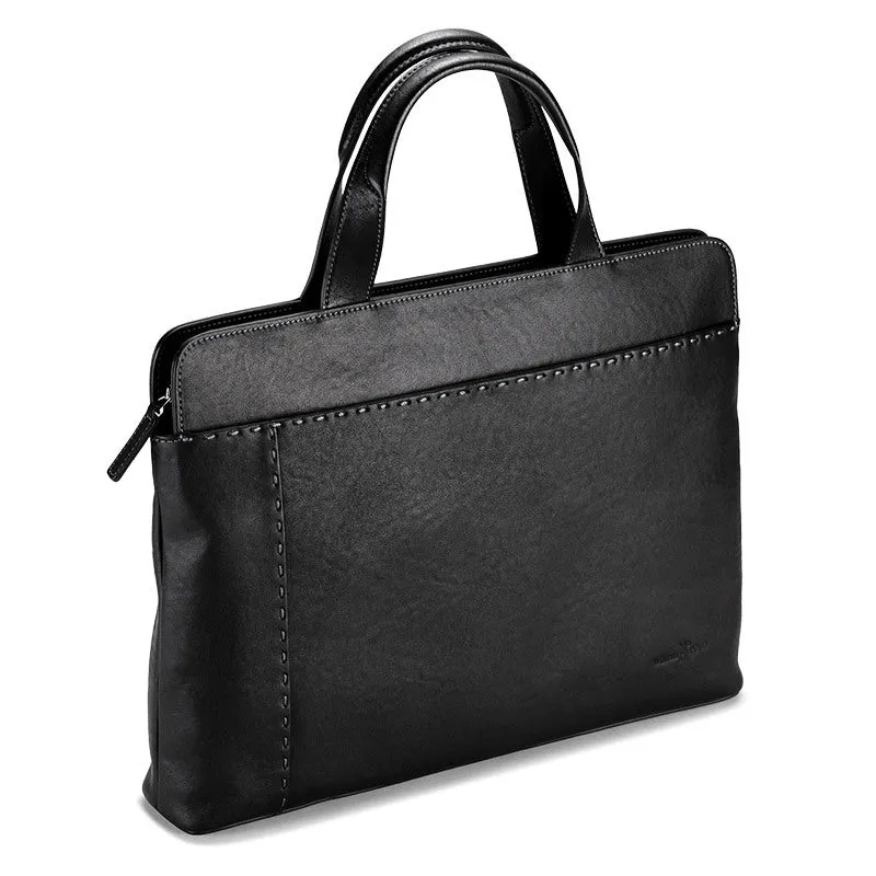 Black Men Horizontal Business Leather Briefcase Bag