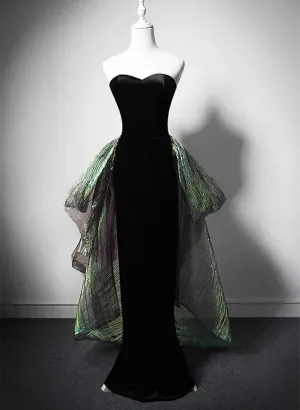 Black Mermaid Velvet Sweetheart Long Prom Dress Elegant Evening Dress Off Shoulder