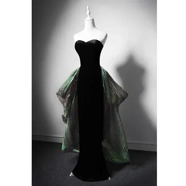 Black Mermaid Velvet Sweetheart Long Prom Dress Elegant Evening Dress Off Shoulder