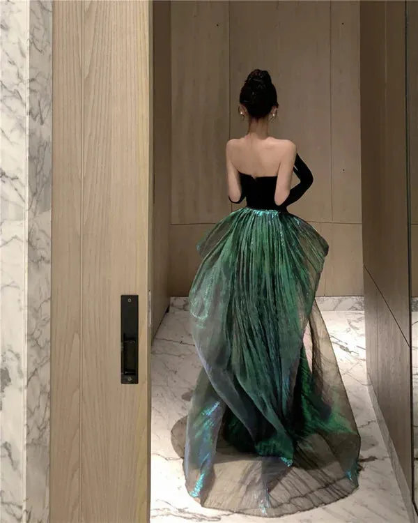 Black Mermaid Velvet Sweetheart Long Prom Dress Elegant Evening Dress Off Shoulder
