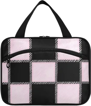 Black Peach Checkered Plaid hanging mens travel bag with hook, designer foldable tote bag for travel make up backpacking maleta para maquillaje L