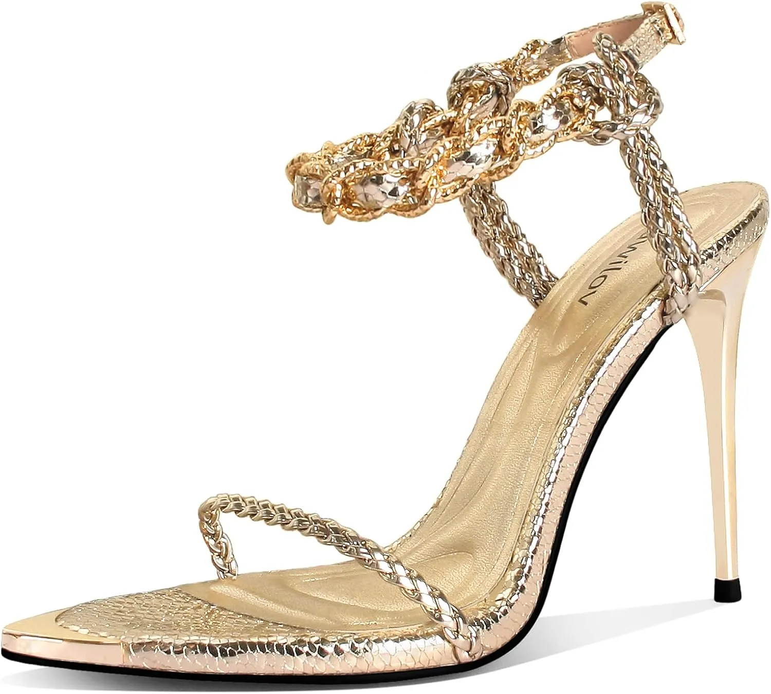 Black Pumps for Women Gold Chain Ankle Strap Open Toe Pointed Toe Stiletto High Heels for Formal Events Weddings Parties and Evening Wear