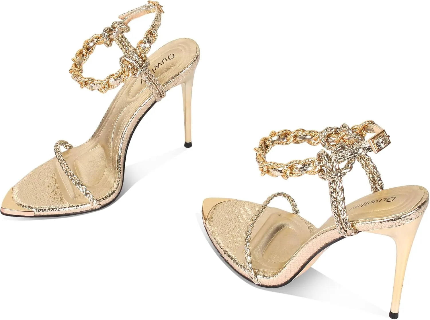 Black Pumps for Women Gold Chain Ankle Strap Open Toe Pointed Toe Stiletto High Heels for Formal Events Weddings Parties and Evening Wear