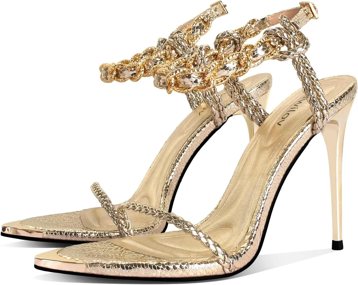 Black Pumps for Women Gold Chain Ankle Strap Open Toe Pointed Toe Stiletto High Heels for Formal Events Weddings Parties and Evening Wear
