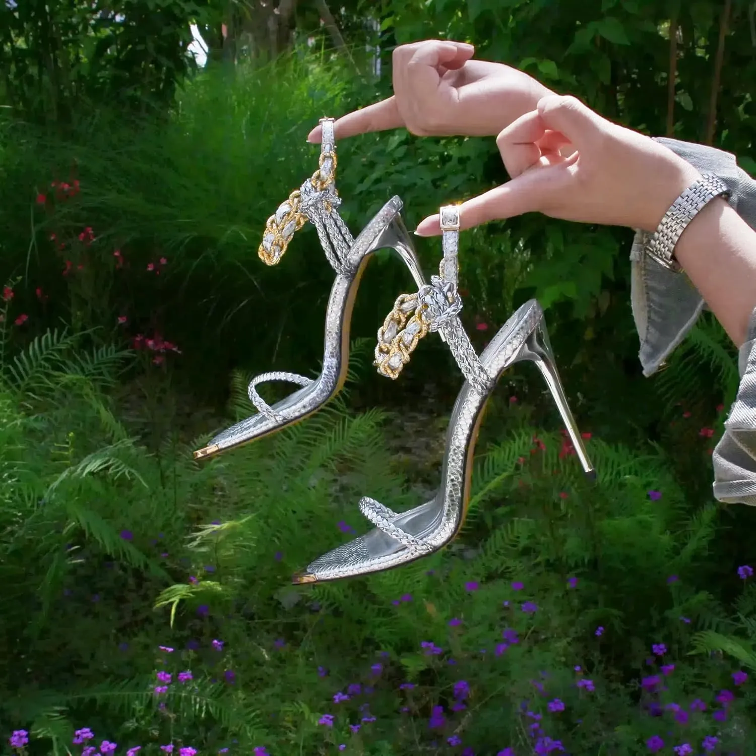 Black Pumps for Women Gold Chain Ankle Strap Open Toe Pointed Toe Stiletto High Heels for Formal Events Weddings Parties and Evening Wear