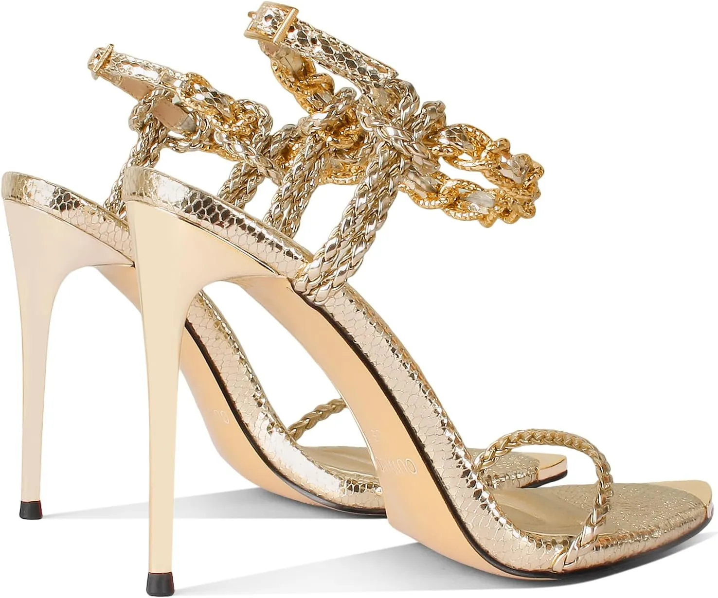Black Pumps for Women Gold Chain Ankle Strap Open Toe Pointed Toe Stiletto High Heels for Formal Events Weddings Parties and Evening Wear
