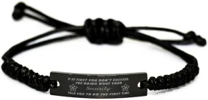Black Stainless Steel Handmade Bracelets Adjustable Cord Inspirational, Security If at first you don't succeed, try doing what your athletic trainer told you to do the first time.