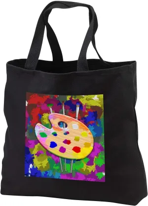 Black Tote Bag 14w x 14h x 3d - Colorful artist palette and brushes for favorite painter and artist. Creative Studios – Artist