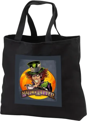 Black Tote Bag JUMBO 20w x 15h x 5d - A mad hatter drinking tea with an eyeball in it Light, Cartoon, Illustration, Wonderland