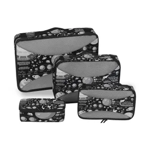 Black White Cosmic Space Galaxy Planets Pluto Venus Mars Jupiter 4 Set Packing Cubes, Travel Packing Organizers, 600D Oxford Cloth Toiletry Storage Bag, Luggage Mesh Bags for Accessories