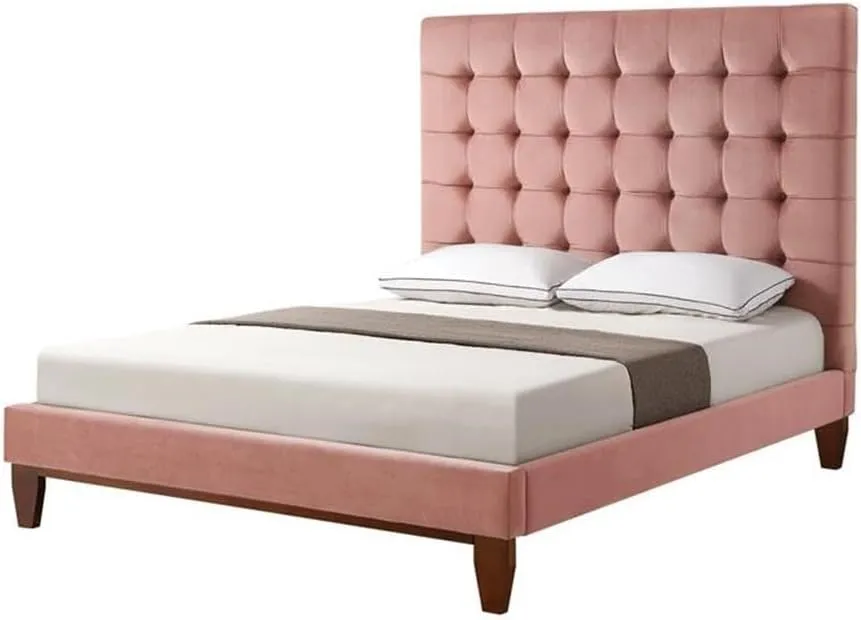 Blake Beds Blush Velvet Queen Button Tufted