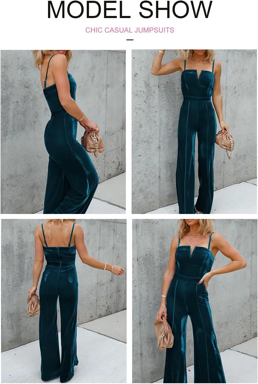 BLENCOT Sleeveless Velvet Jumpsuits For Women V Neck Spaghetti Straps Wide Leg Long Pants Dressy Rompers Winter Overalls S-XL