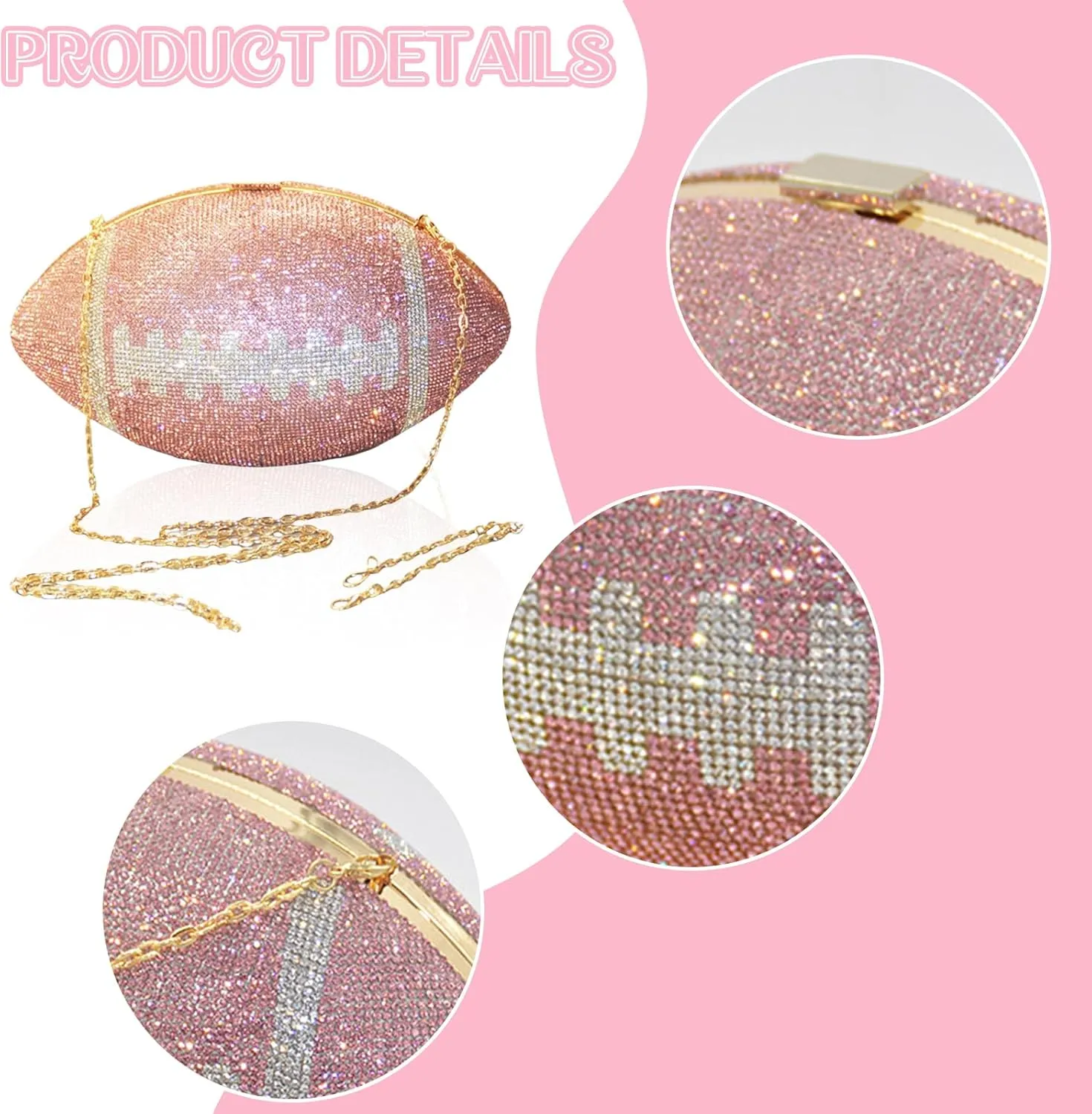 Bling Rhinestone Football Shaped Rugby Quirky Bag Football Shape Evening Bag with Shoulder Chain for Wedding Banque