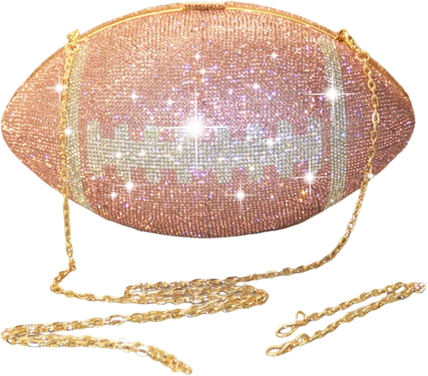 Bling Rhinestone Football Shaped Rugby Quirky Bag Football Shape Evening Bag with Shoulder Chain for Wedding Banque