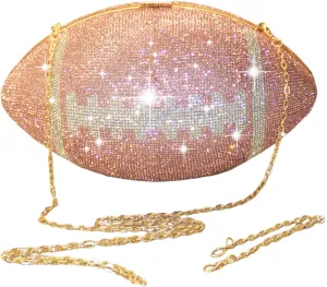 Bling Rhinestone Football Shaped Rugby Quirky Bag Football Shape Evening Bag with Shoulder Chain for Wedding Banque