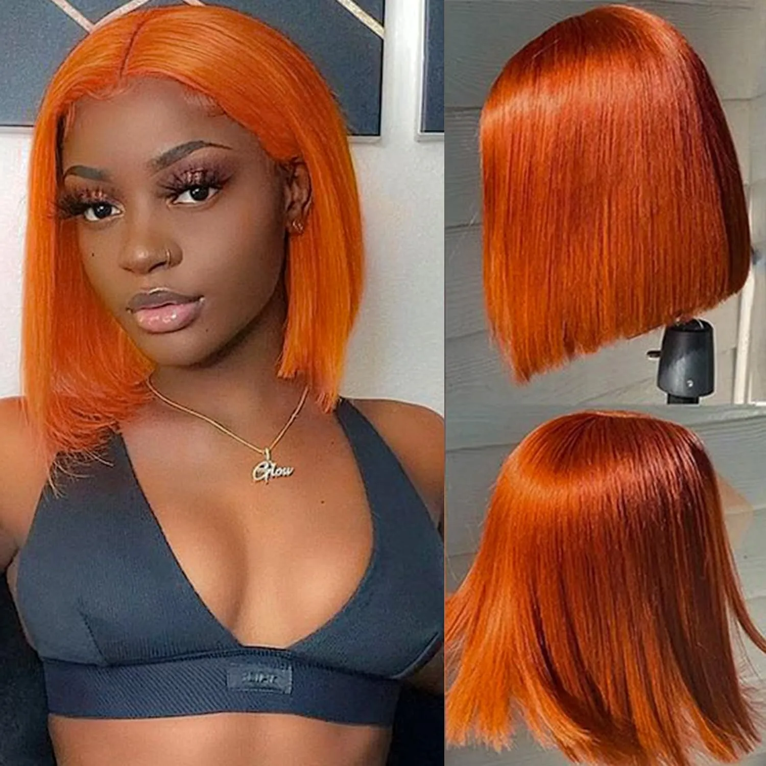 Bob Wig Human Hair 13x4 350 Color Straight Short Bob Wig for Women 180% Density HD Transparent Ginger Orange Lace Front Wigs Pre Plucked with Baby Hair