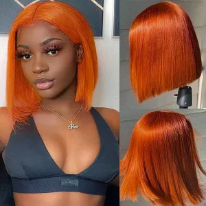 Bob Wig Human Hair 13x4 350 Color Straight Short Bob Wig for Women 180% Density HD Transparent Ginger Orange Lace Front Wigs Pre Plucked with Baby Hair