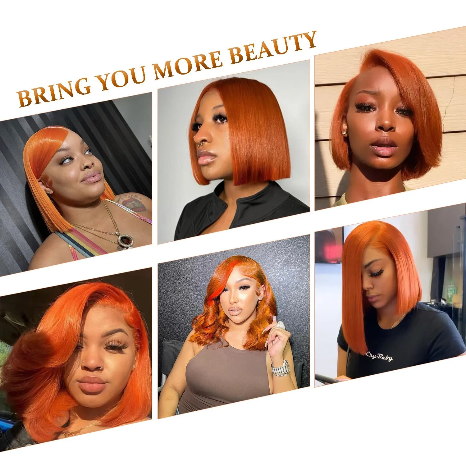 Bob Wig Human Hair 13x4 350 Color Straight Short Bob Wig for Women 180% Density HD Transparent Ginger Orange Lace Front Wigs Pre Plucked with Baby Hair