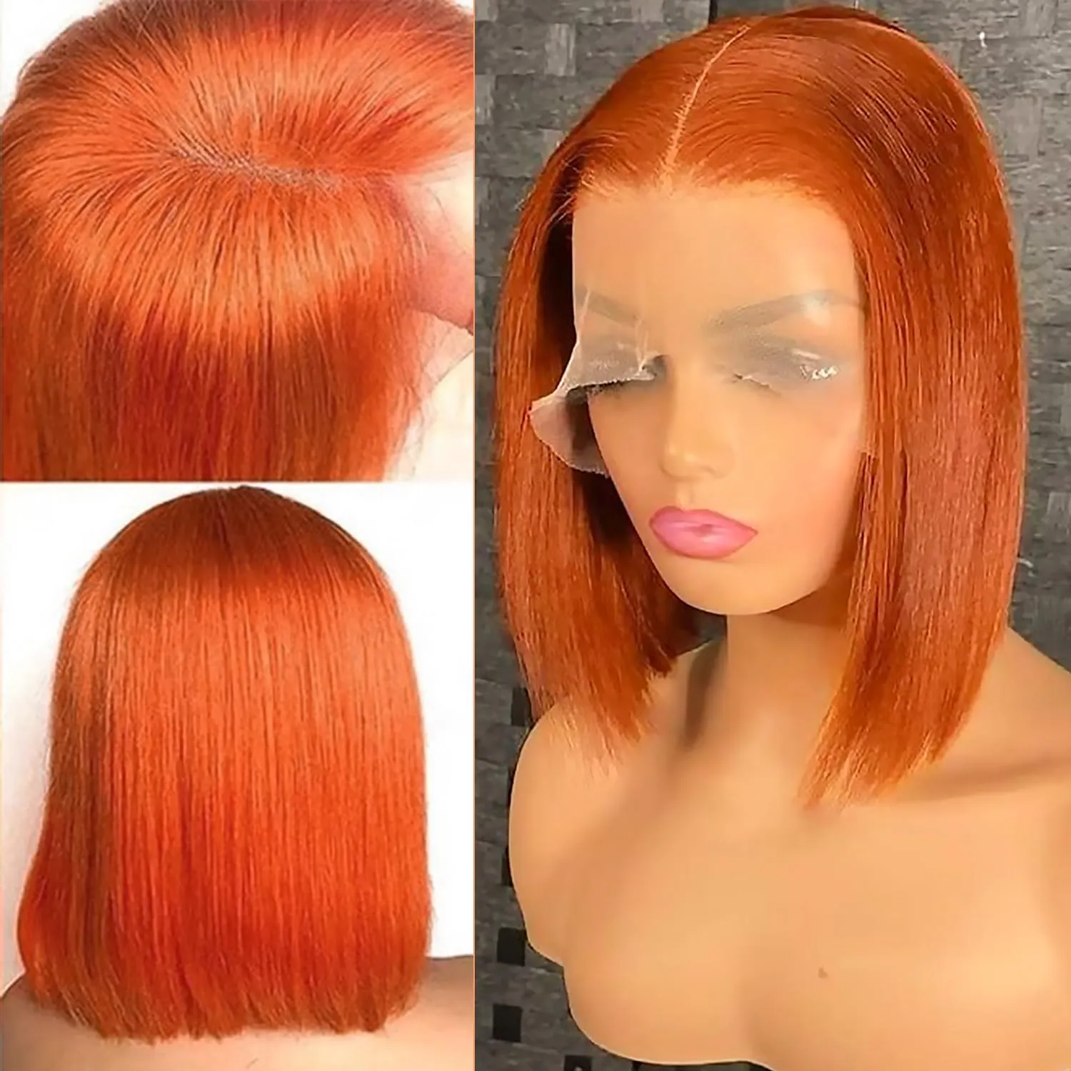 Bob Wig Human Hair 13x4 350 Color Straight Short Bob Wig for Women 180% Density HD Transparent Ginger Orange Lace Front Wigs Pre Plucked with Baby Hair