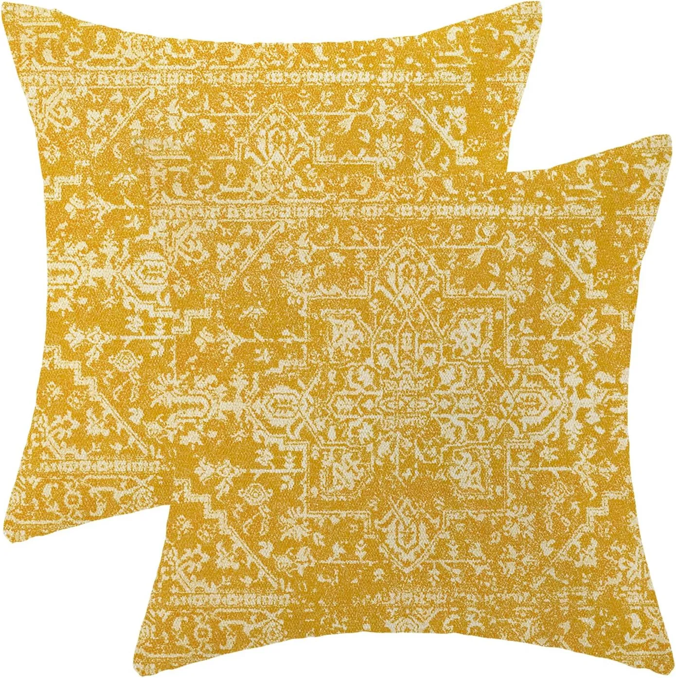 Boho Pillow Covers 20x20 Set of 2, Yellow Carpet Pattern Decorative Throw Pillows Linen Ethnic Design Farmhouse Cushion Pillow Covers for Sofa Couch Outdoor Decor