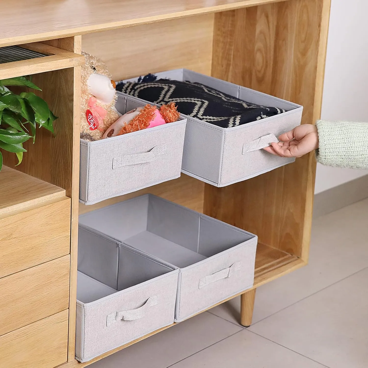 BOMKEE Clothings Collapsible Storage Bins, Foldable Drawer Organizers Closet Storage Baskets Cube Storage Bin for Bedroom Living Room (4 Pack, Grey, 15.4x11.4x5.5inch)