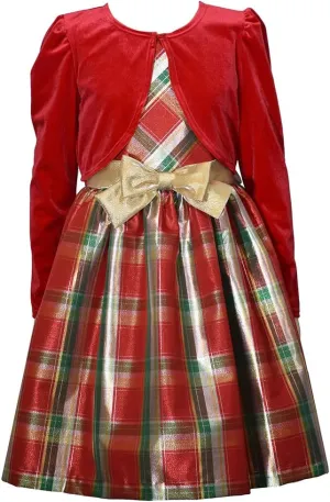 Bonnie Jean Christmas Dress with Red Cardigan for Baby, Toddler, Little and Big Girls