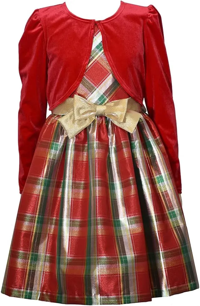 Bonnie Jean Christmas Dress with Red Cardigan for Baby, Toddler, Little and Big Girls