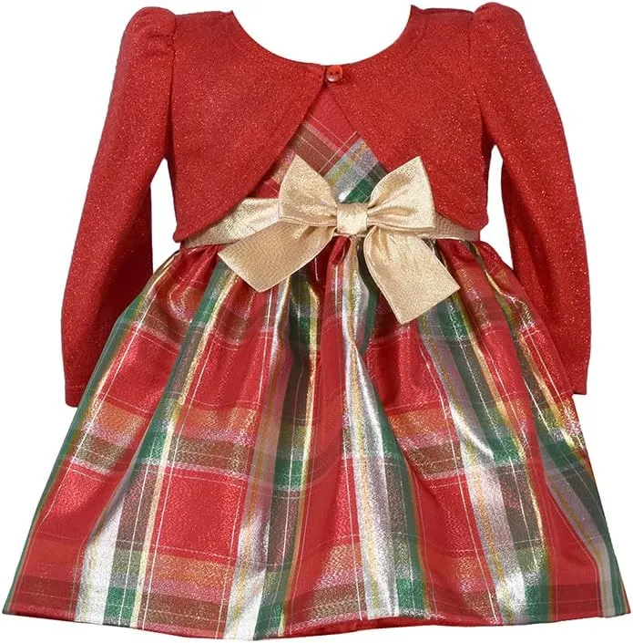 Bonnie Jean Christmas Dress with Red Cardigan for Baby, Toddler, Little and Big Girls