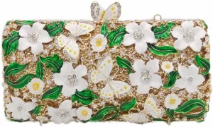 Boutique De FGG Flowers & Butterfly Women Crystal Clutch Evening Bag Wedding Party Rhinestone Handbags