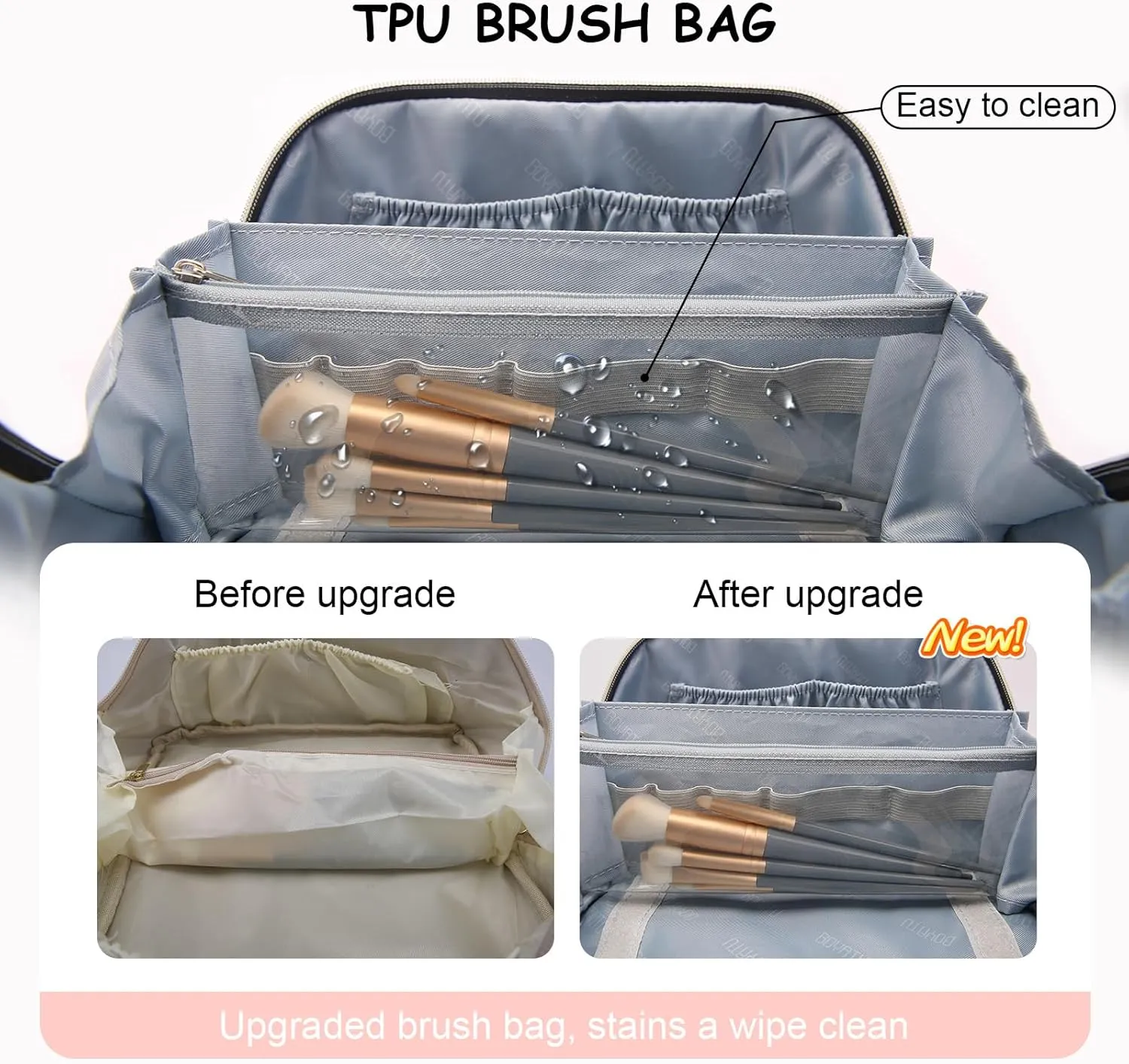 BOYATU Travel Makeup Bag Organizer Cosmetic Bag: 3 Pcs Set Make up Bags for Women with Handle - Waterproof Vegan Leather Toiletry Bags with Comparments (Pink)