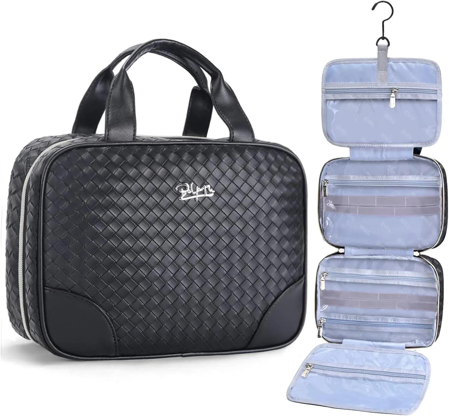 BOYATU Travel Toiletry Bag Hanging Makeup Bag: Large Capacity Makeup Bag Organizer - Portable Cosmetic Bags with Handle 01-Black-Woven