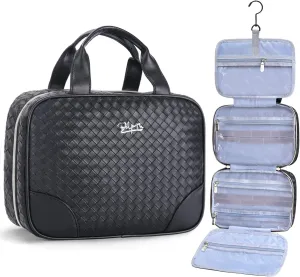 BOYATU Travel Toiletry Bag Hanging Makeup Bag: Large Capacity Makeup Bag Organizer - Portable Cosmetic Bags with Handle 01-Black-Woven