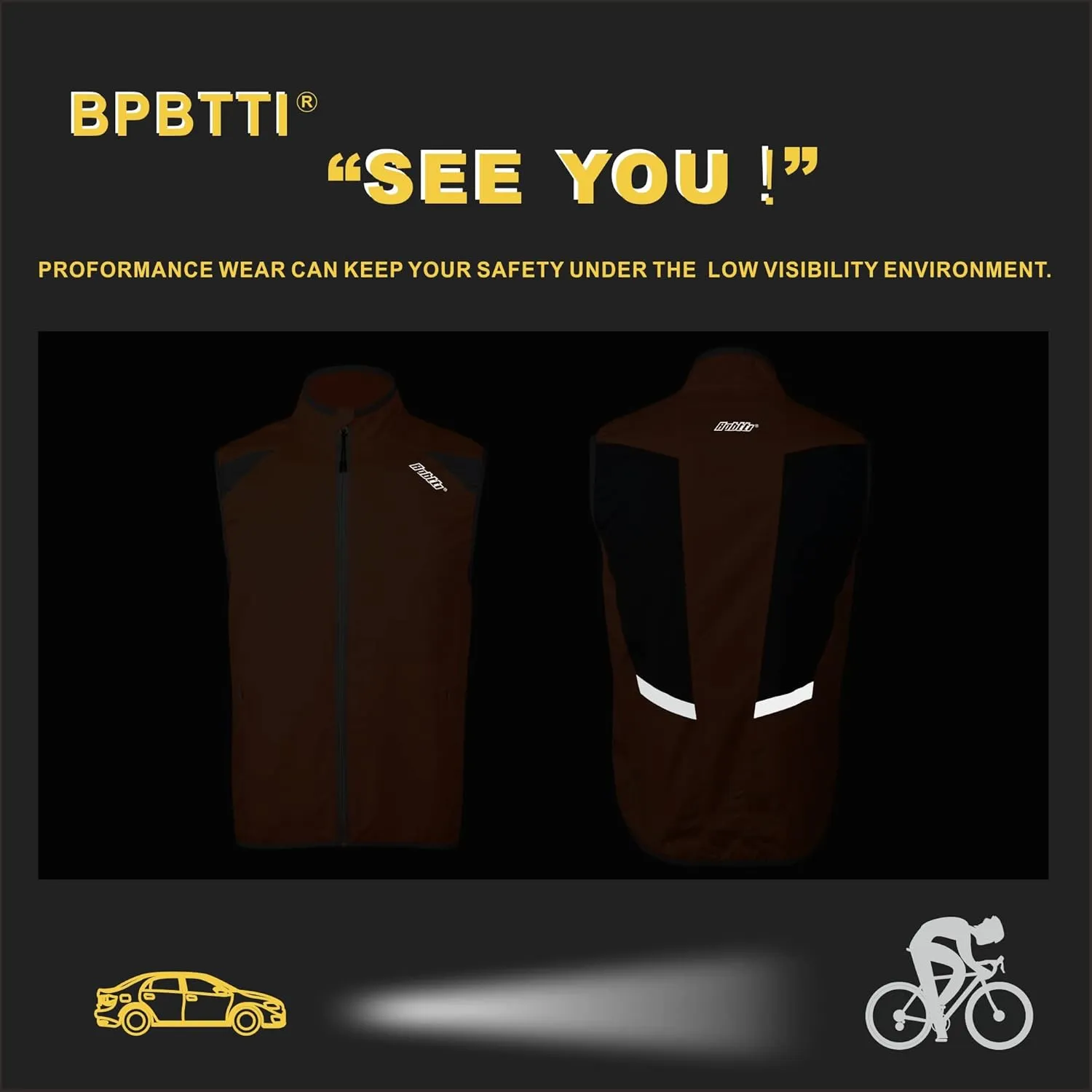 bpbtti Men's Cycling Running Vest Sleeveless Windbreakers With Two side Pockets(2.0) - Windproof, Breathable and Reflective