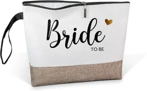 Bridal Shower Gifts, Bride Makeup Bag, Canvas Makeup Bag with Wristband Lanyard, Canvas Zipper Pouch, Travel Cosmetic Bag, Bridesmaid Gifts, Bachelorette Gifts for Bride Women Sister Friends,1