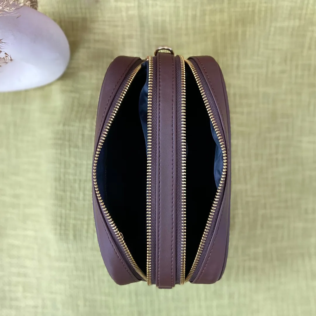 Brown Dual Compartment Sling Bag with Boho Belt   Mini Wallet