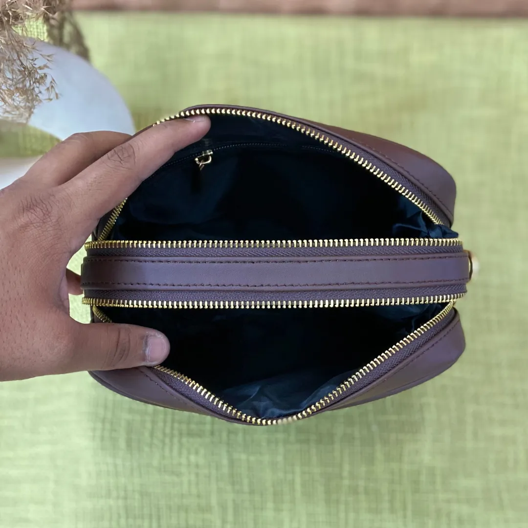 Brown Dual Compartment Sling Bag with Boho Belt   Mini Wallet