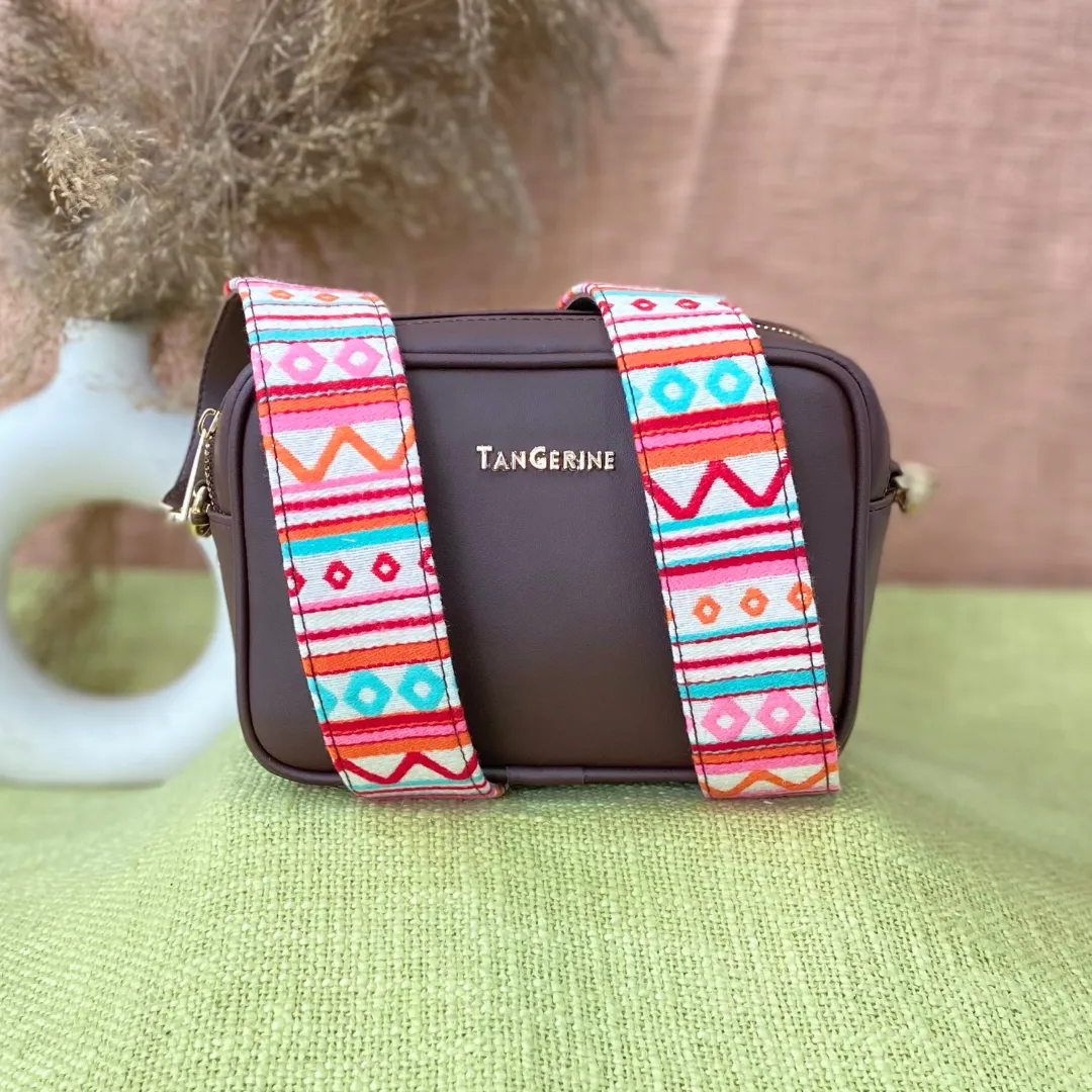 Brown Dual Compartment Sling Bag with Boho Belt   Mini Wallet