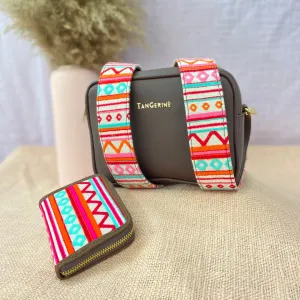 Brown Dual Compartment Sling Bag with Boho Belt   Mini Wallet