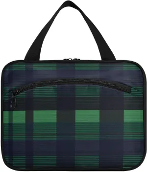 Buffalo Plaid Check Navy Blue Green hanging toiletry bag for men travel with hook, designer cute toiletry bag for traveling women cruises organizador de maquillaje para L