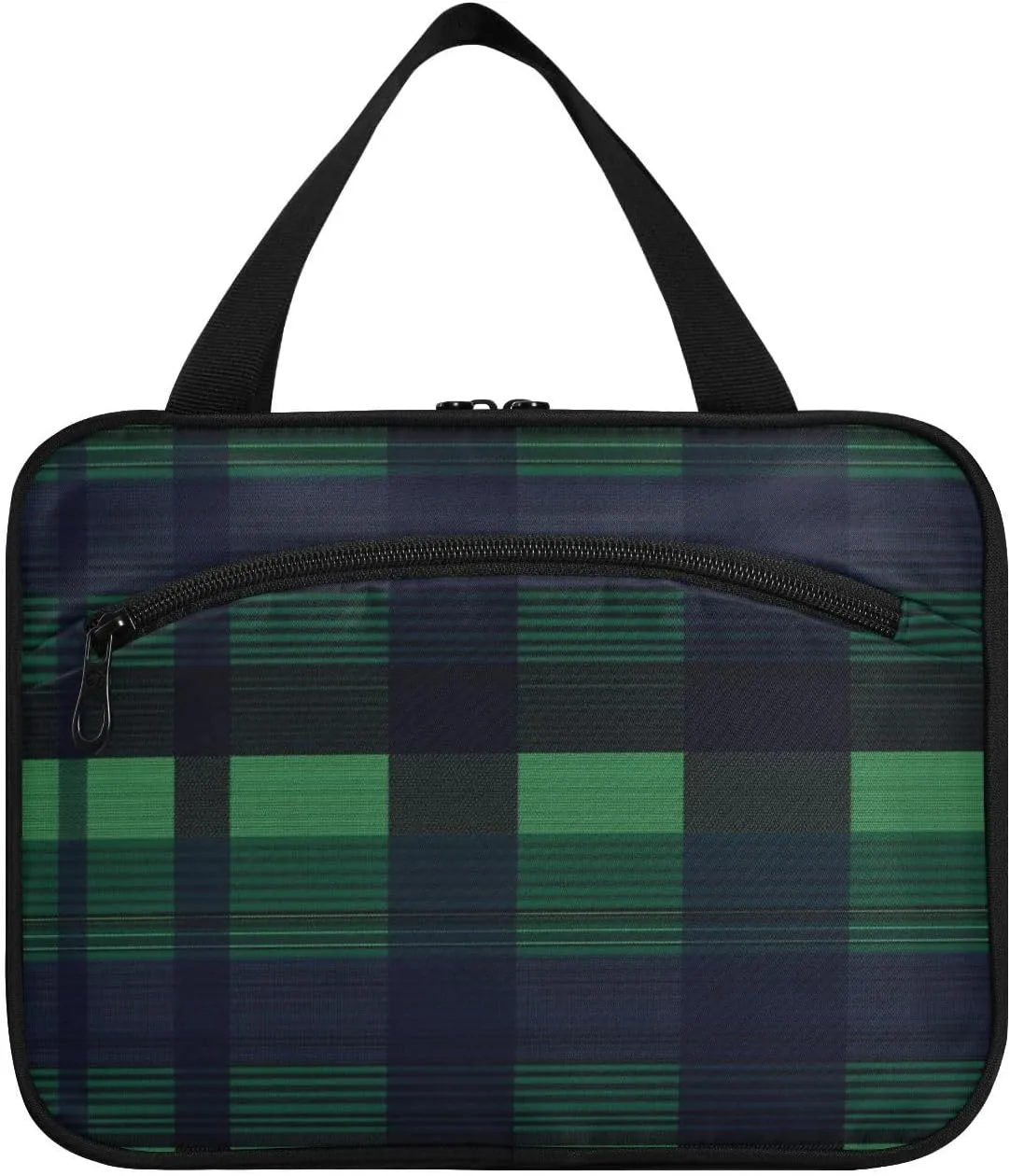 Buffalo Plaid Check Navy Blue Green hanging toiletry bag for men travel with hook, designer cute toiletry bag for traveling women cruises organizador de maquillaje para L