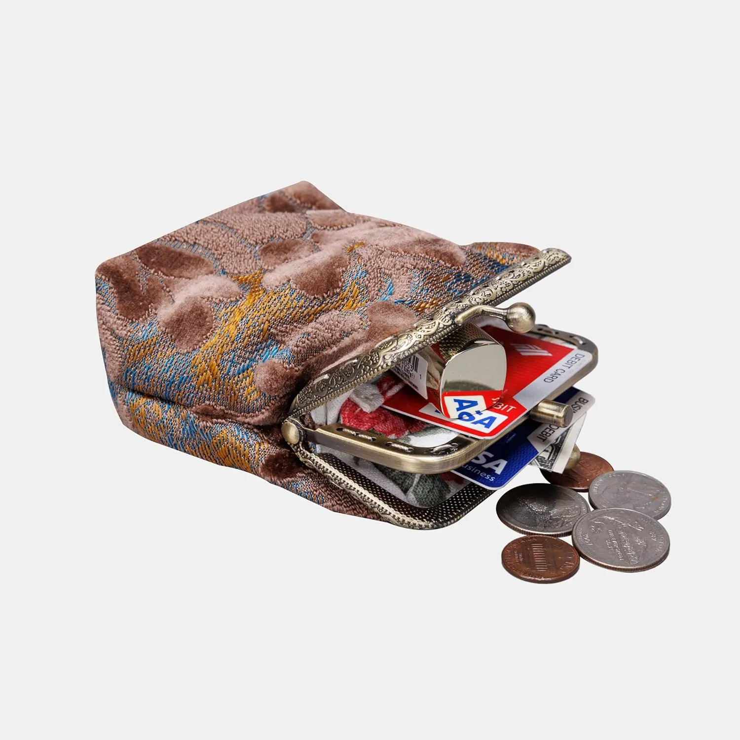 Burnout Velvet Double Kiss Clasp Coin Purse Pouch,Vintage Change Wallet Card Holder
