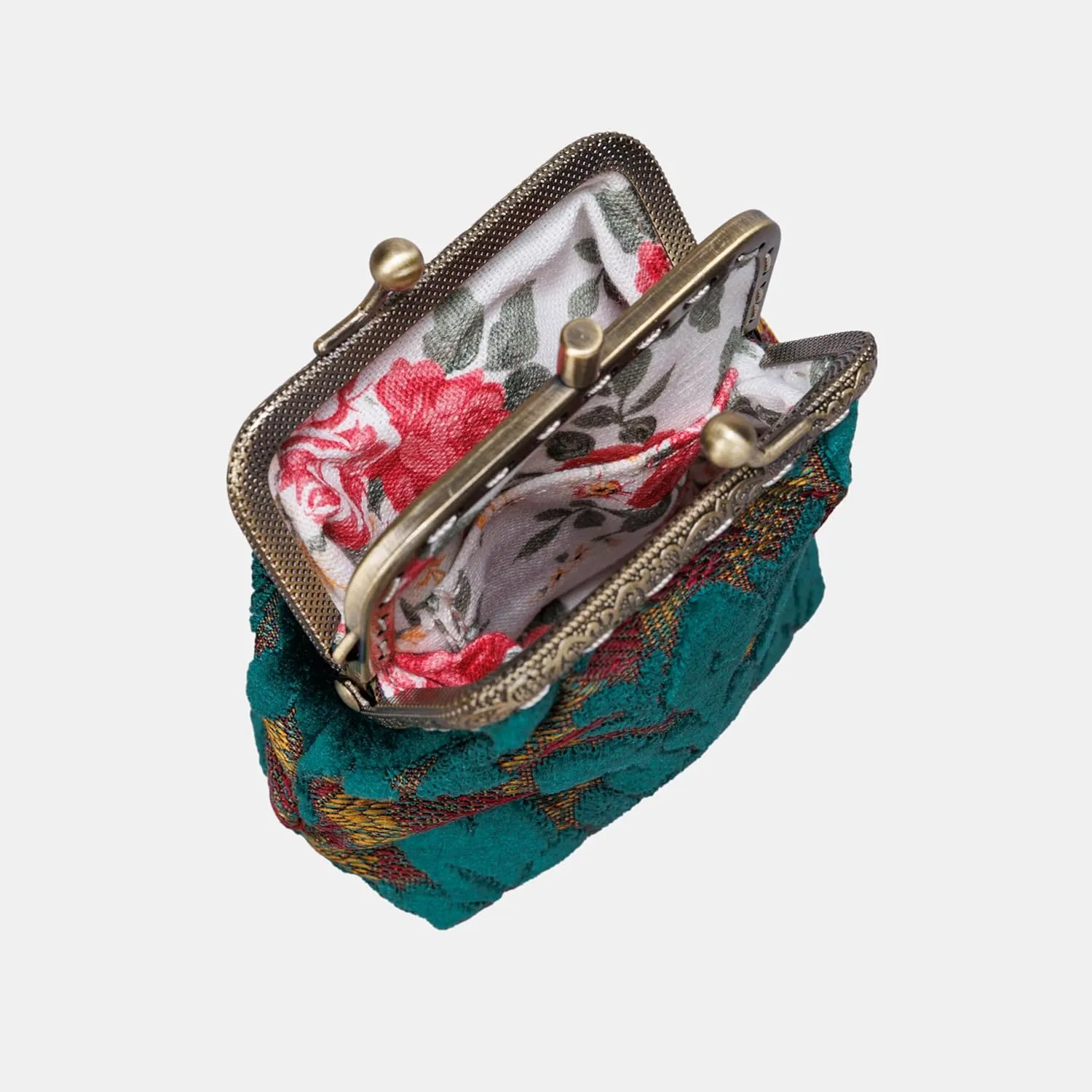 Burnout Velvet Double Kiss Clasp Coin Purse Pouch,Vintage Change Wallet Card Holder